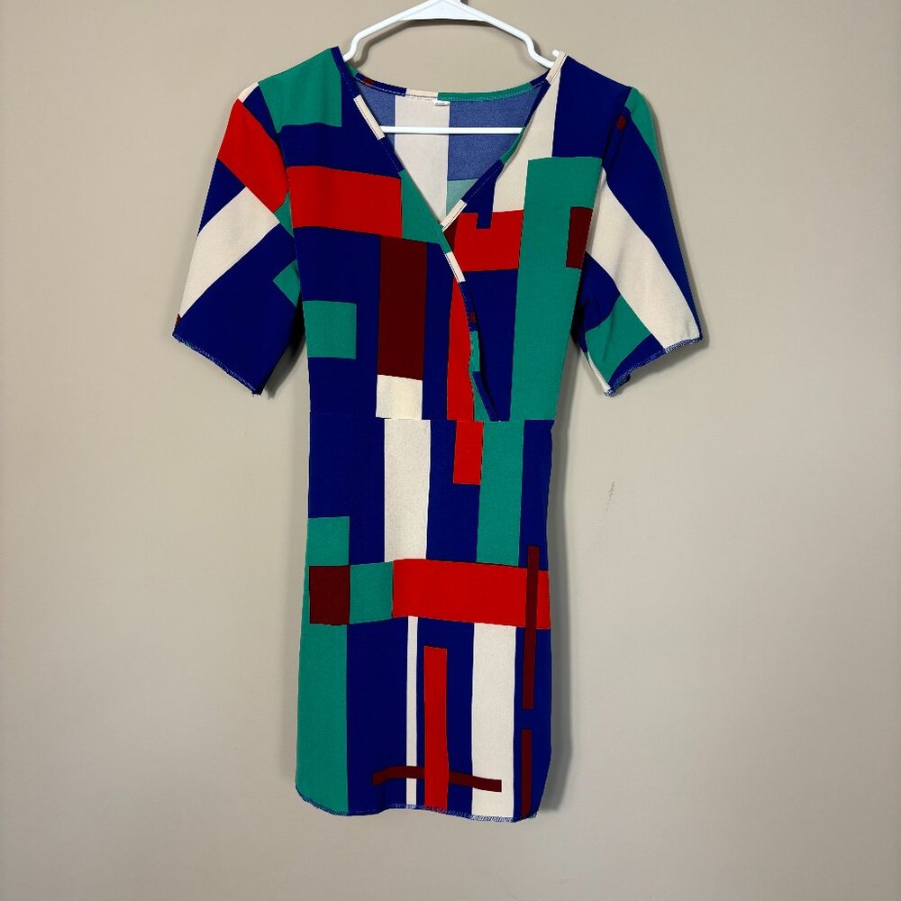 Vintage Geometric Color Block Dress & Shorts Set